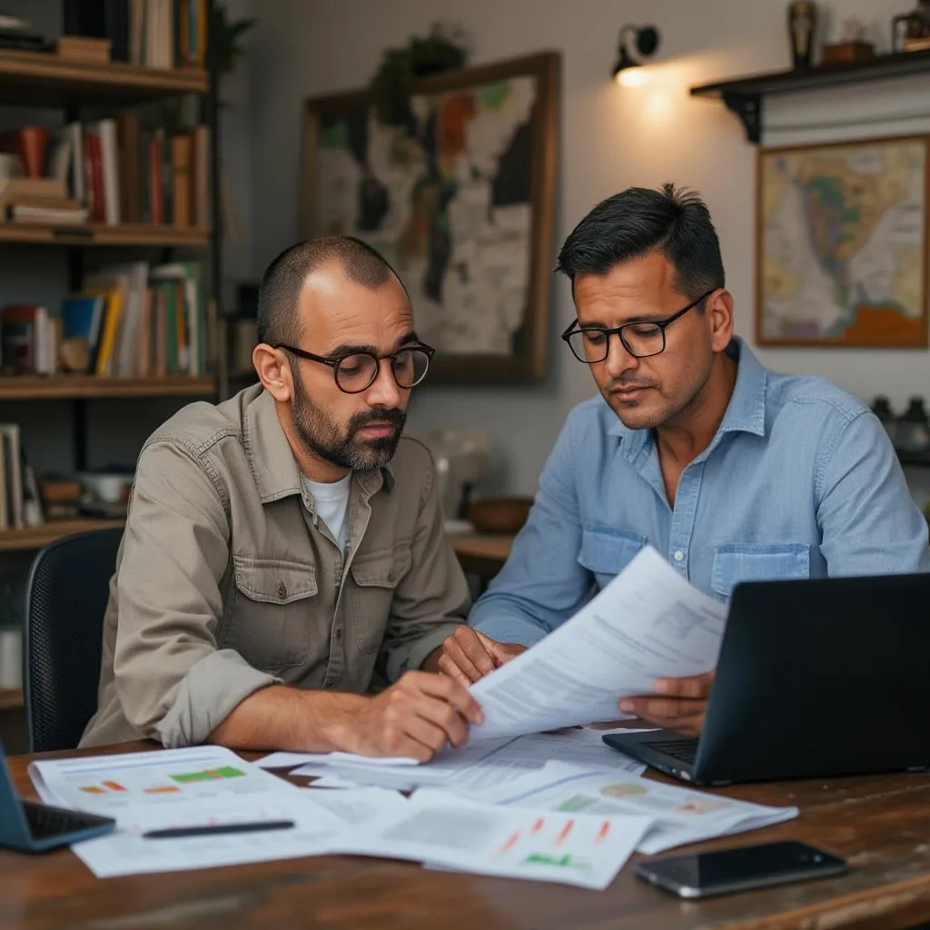 Consultor asesorando a un cliente PyME en su local